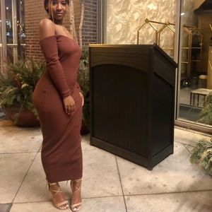 Chocolate off the shoulder maxi dress